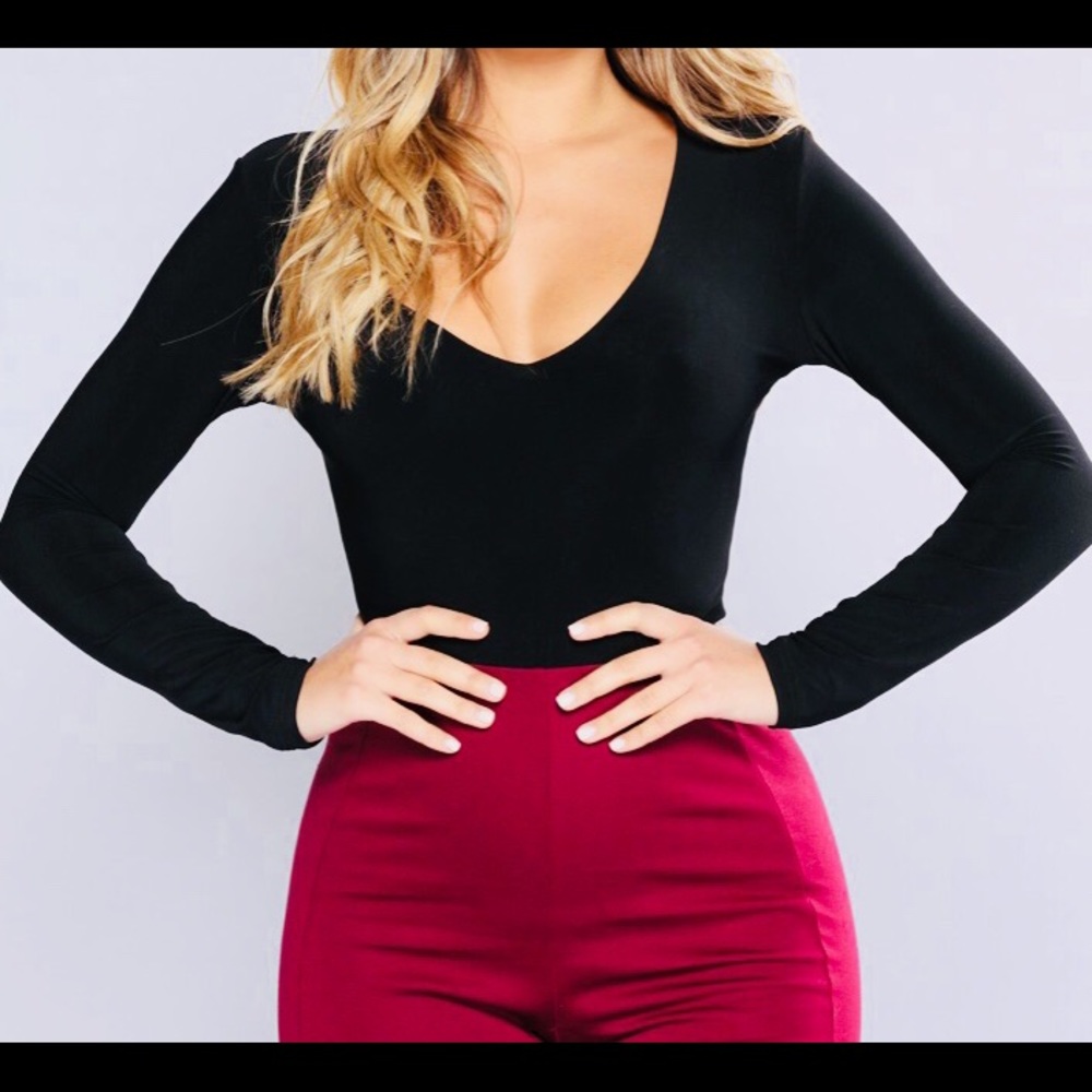 Fashion Nova Louise V Neck Bodysuit Black